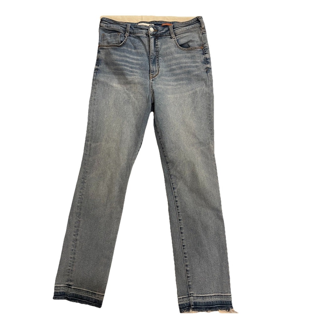 Pilcro and the Letterpress Womens The Cigarette Jeans 32 Blue Distressed Raw Hem